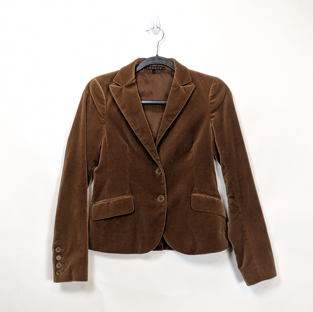 Theory Caramel Brown Velvet Blazer Two Button 2